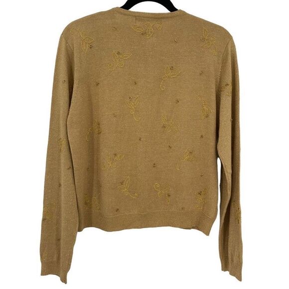 Main Line By Eagles Eye Silk Blend Beaded Mistletoe Cardigan Sweater NWT Gold - Picture 5 of 10